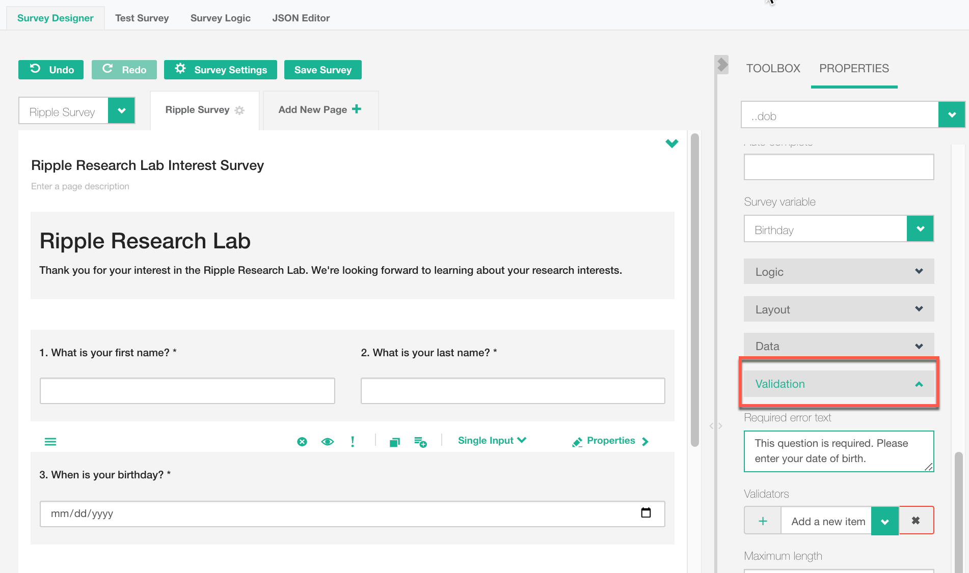 How To Add Question Validation Ripple Science